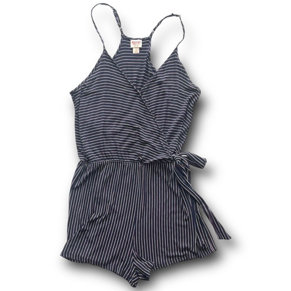🔥4/$25 Mossimo Women’s Striped Sleeveless Surplice Romper Navy Blue Size Small